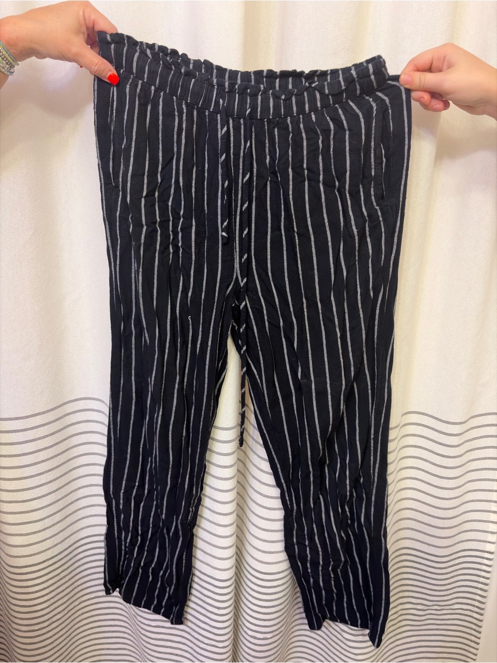 American Eagle Outfitters Black Pinstripe Drawstring Pants